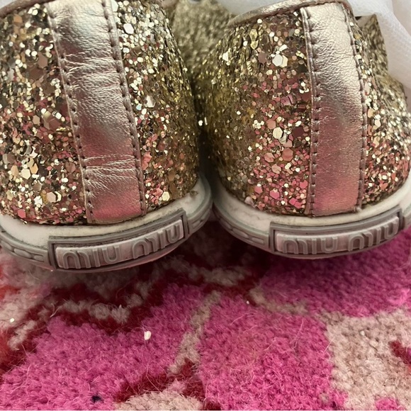 Miu Miu Gold Glitter Sneakers - Picture 2 of 4